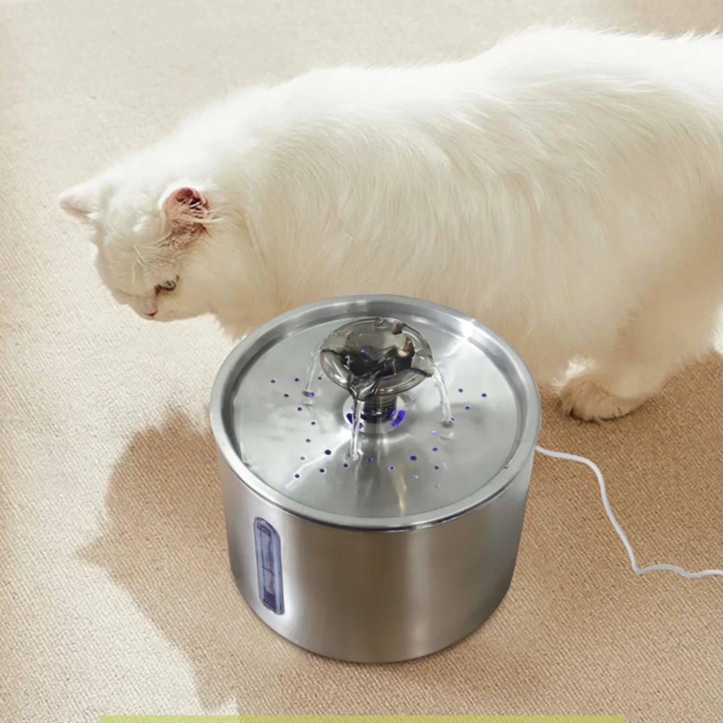 2.5L Stainless Steel Pet Water Fountain | Automatic Cat & Dog Drinking Dispenser with Transparent Window & Multi-Filter System