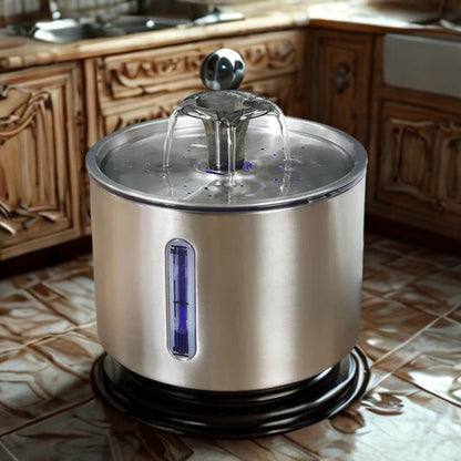 2.5L Stainless Steel Pet Water Fountain | Automatic Cat & Dog Drinking Dispenser with Transparent Window & Multi-Filter System