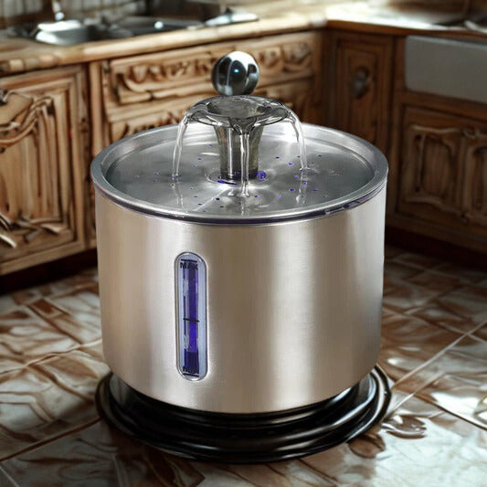 2.5L Stainless Steel Pet Water Fountain | Automatic Cat & Dog Drinking Dispenser with Transparent Window & Multi-Filter System