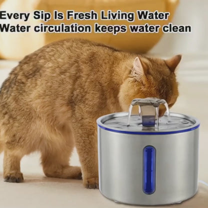 2.5L Stainless Steel Pet Water Fountain | Automatic Cat & Dog Drinking Dispenser with Transparent Window & Multi-Filter System